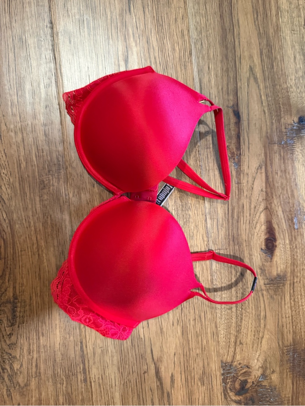 Victoria's Secret Red Satin Push-Up Bra with Lace Trim